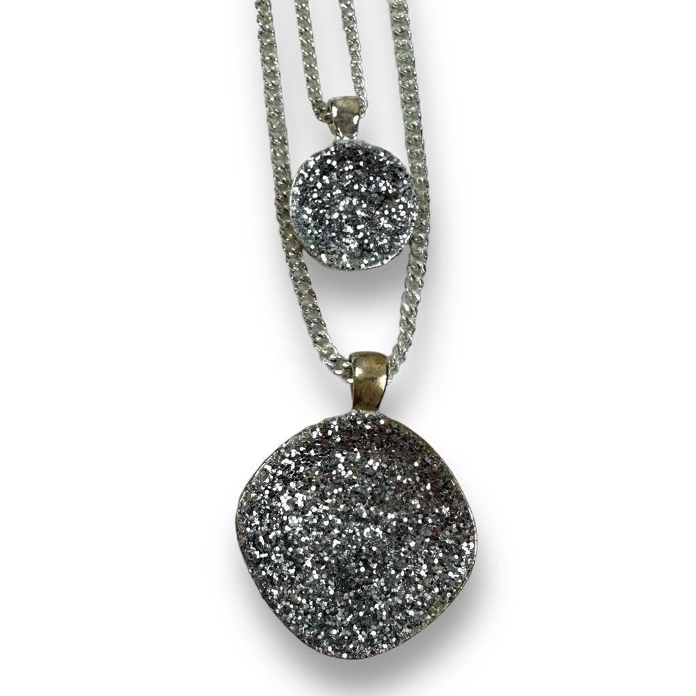 Kenneth‎ Cole Crystal Pental Chain Necklace Double Layer Silver Jewelry